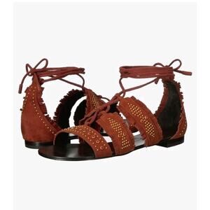 Lola Cruz Boho Embellished Lace-up Dress Sandal US 8 Fringe Gladiator Brick Red